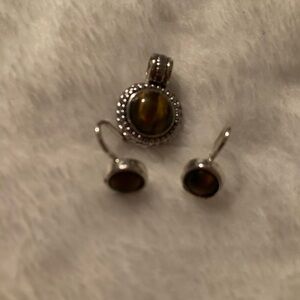 NWOT Earrings and Pendant in beautiful brown and silver